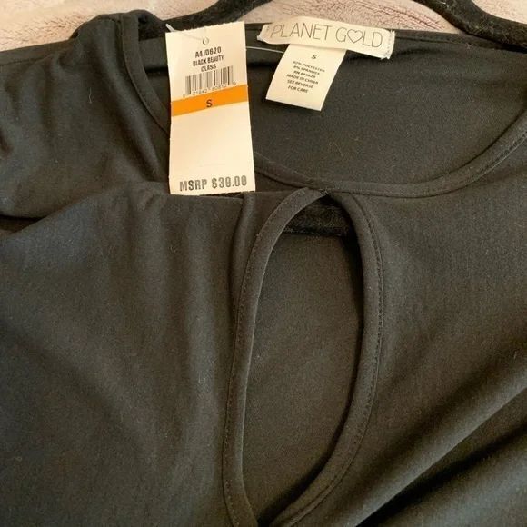 Planet Gold Womens Small Dress Black Bell Sleeve Tunic Stretch Knit Flowy Casual - Picture 4 of 4